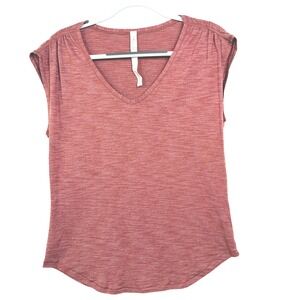 Lululemon V-Neck Cap Sleeve Top Size 8 Heathered Rose Red Pink Activewear